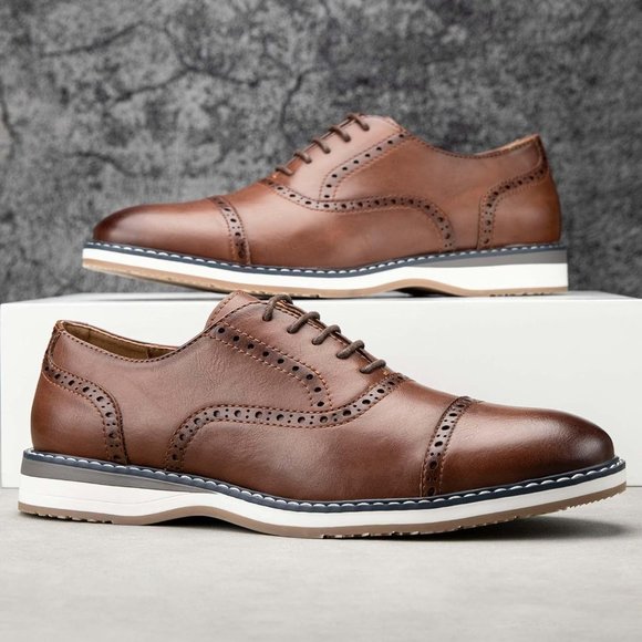 Men\'s Brown Oxfords Casual Dress Leather Lace Up for Men Business Oxford Shoes main image 5